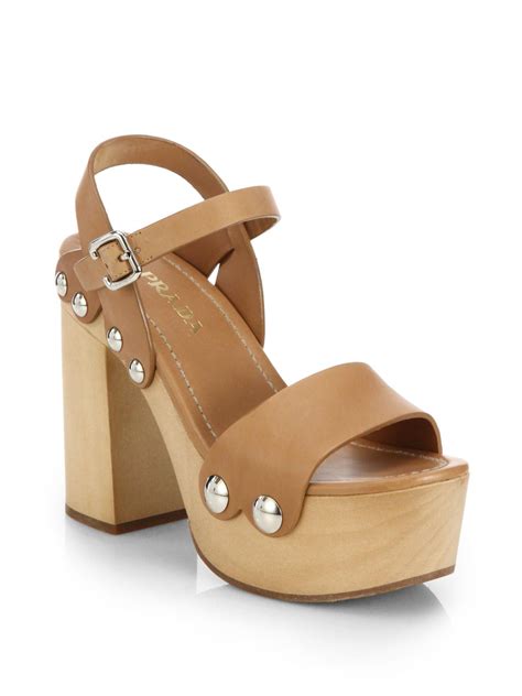 prada wooden sandals|Prada chunky heel sandal.